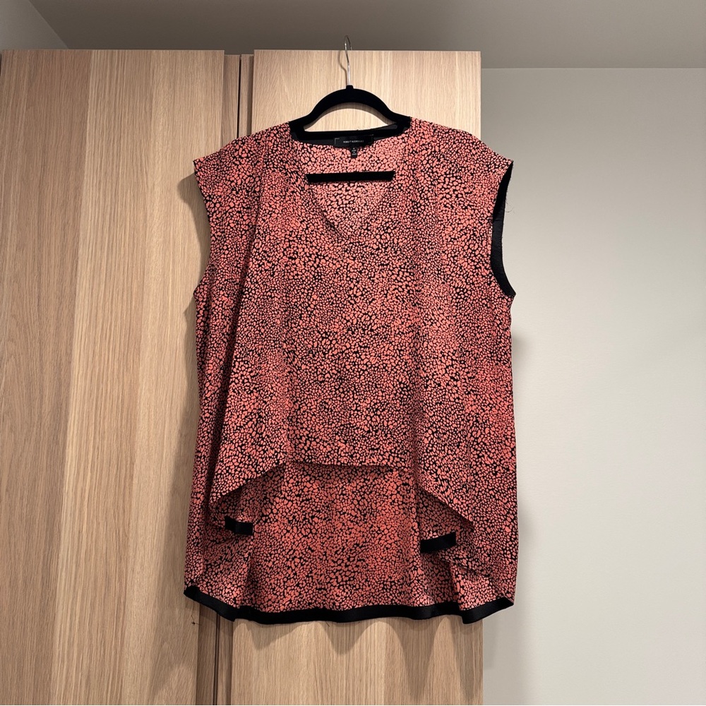Robert Rodriguez Black and Coral Printed High Low Blouse - Size 8